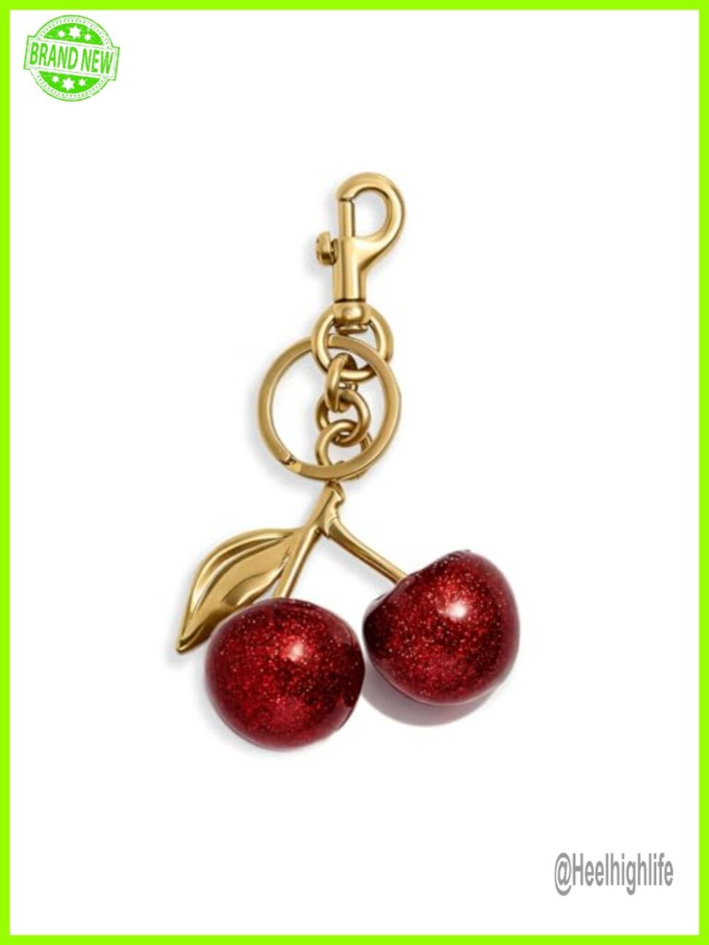 Glitter Cherry Bag Charm Keychain with Split Ring and Lobster Clasp